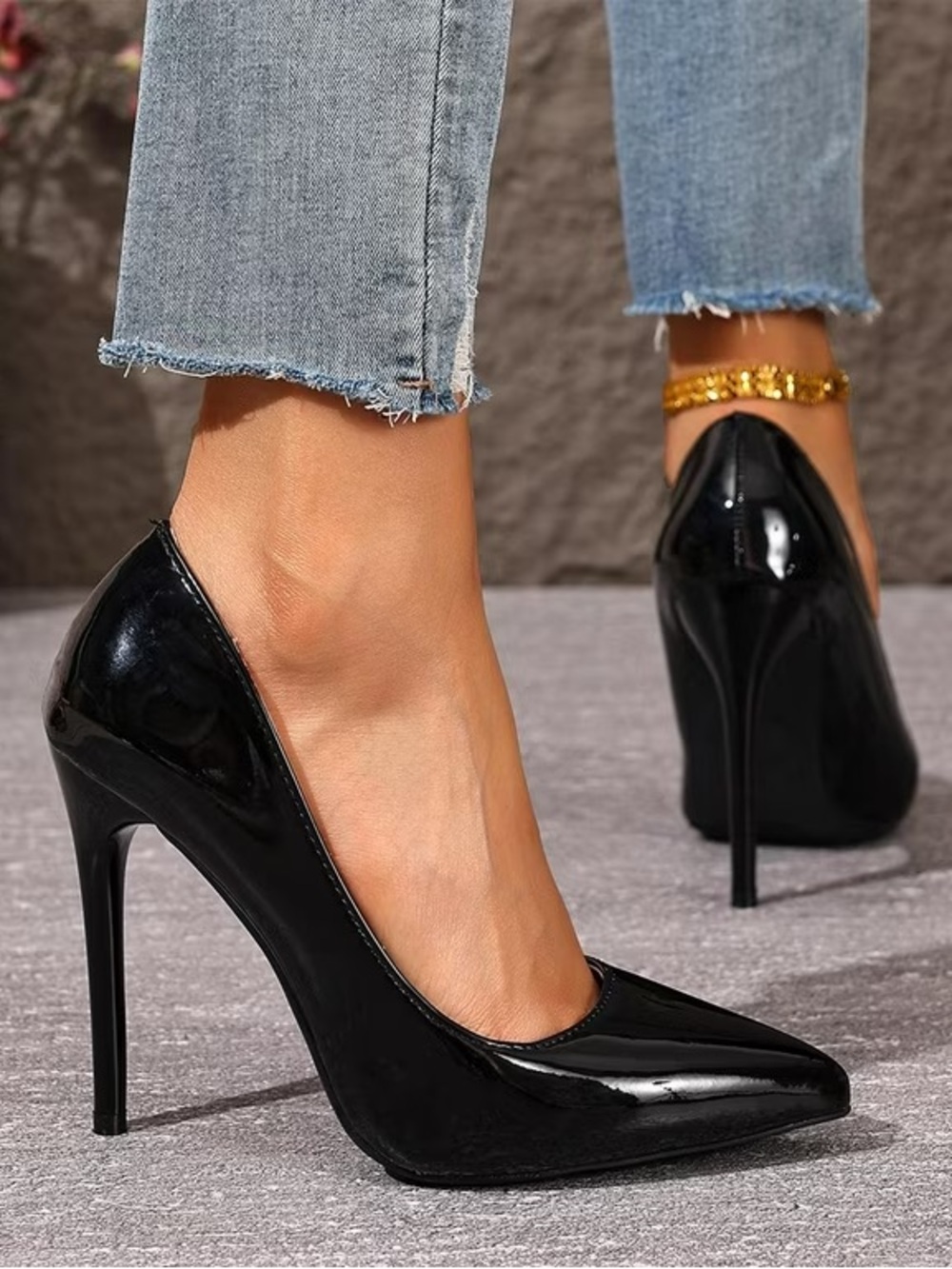 Black Patent Pointed-Toe Stiletto Pumps